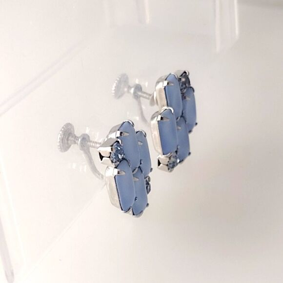 Vintage Prong Set Satin Rhinestone Clip-On Earrings - Picture 2 of 6